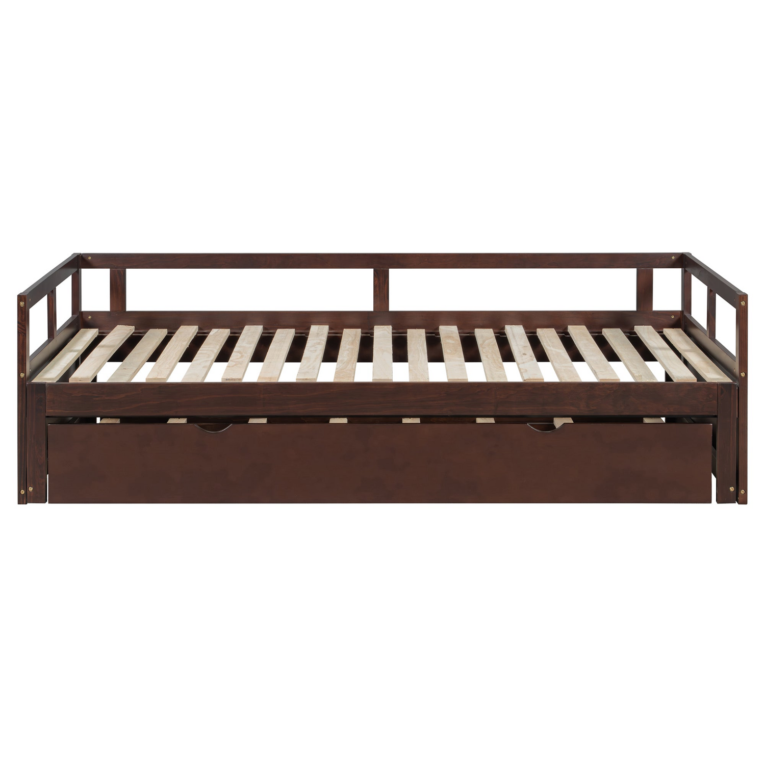 Start2Finish wooden extending daybed with trundle, featuring a classic design and space-saving guest sleep functionality.
