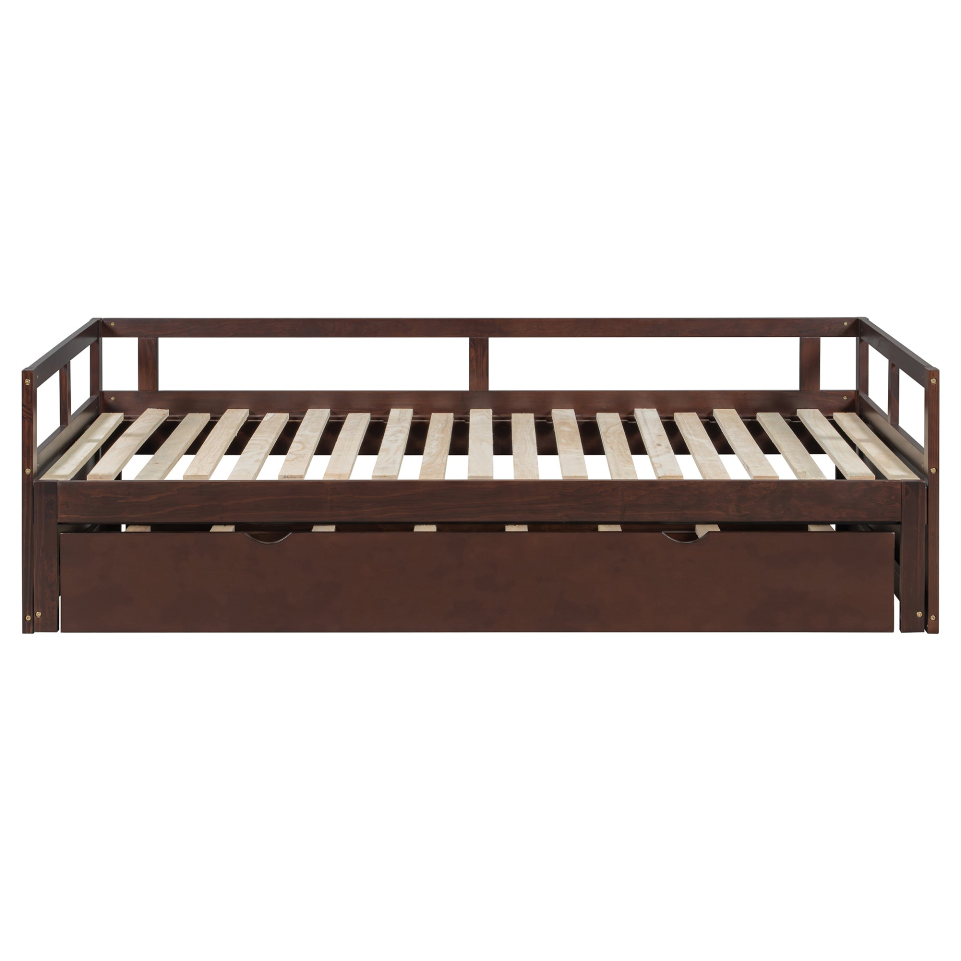 Start2Finish wooden extending daybed with trundle, featuring a classic design and space-saving guest sleep functionality.