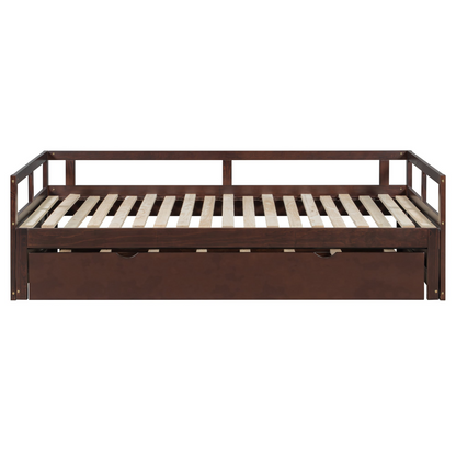 Start2Finish wooden extending daybed with trundle, featuring a classic design and space-saving guest sleep functionality.