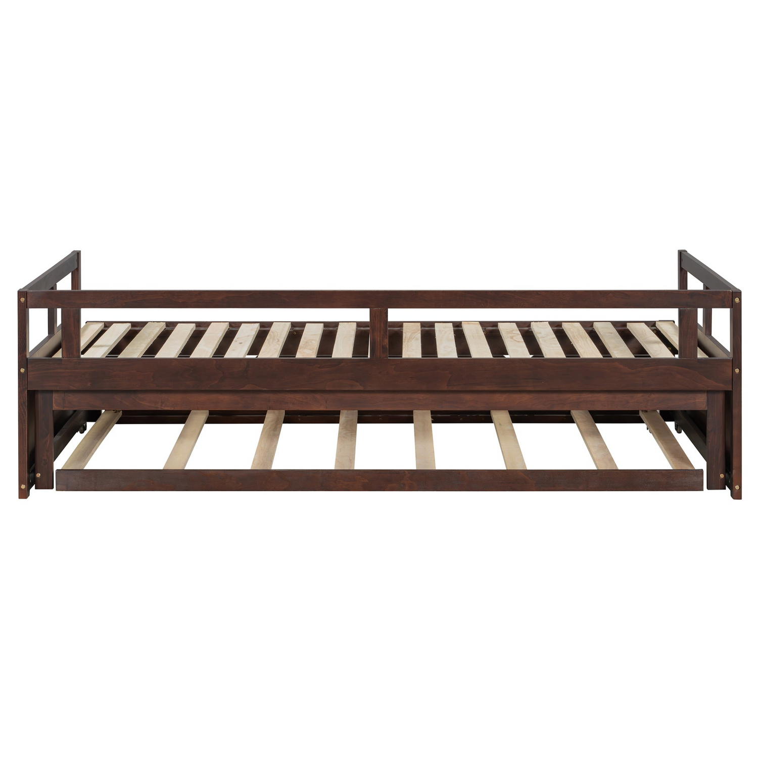 Start2Finish extending wooden daybed with trundle, space-saving design ideal for guest sleep and versatile bedroom use.