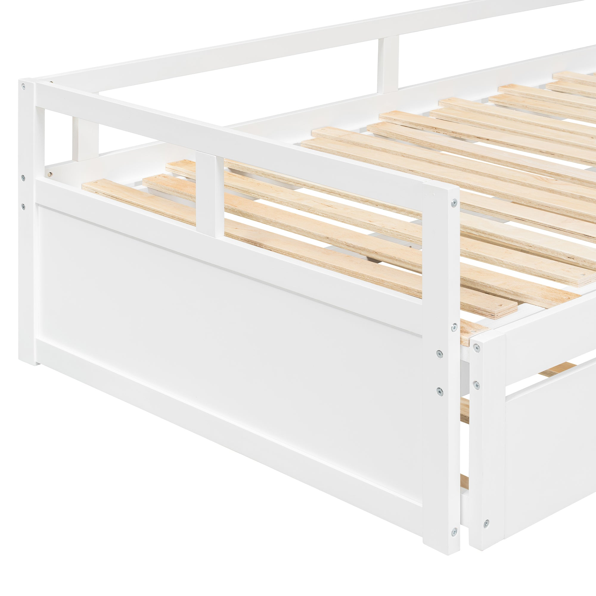 Wooden extending daybed with trundle and space-saving design by Start2Finish, ideal for guest sleep and versatile room decor.