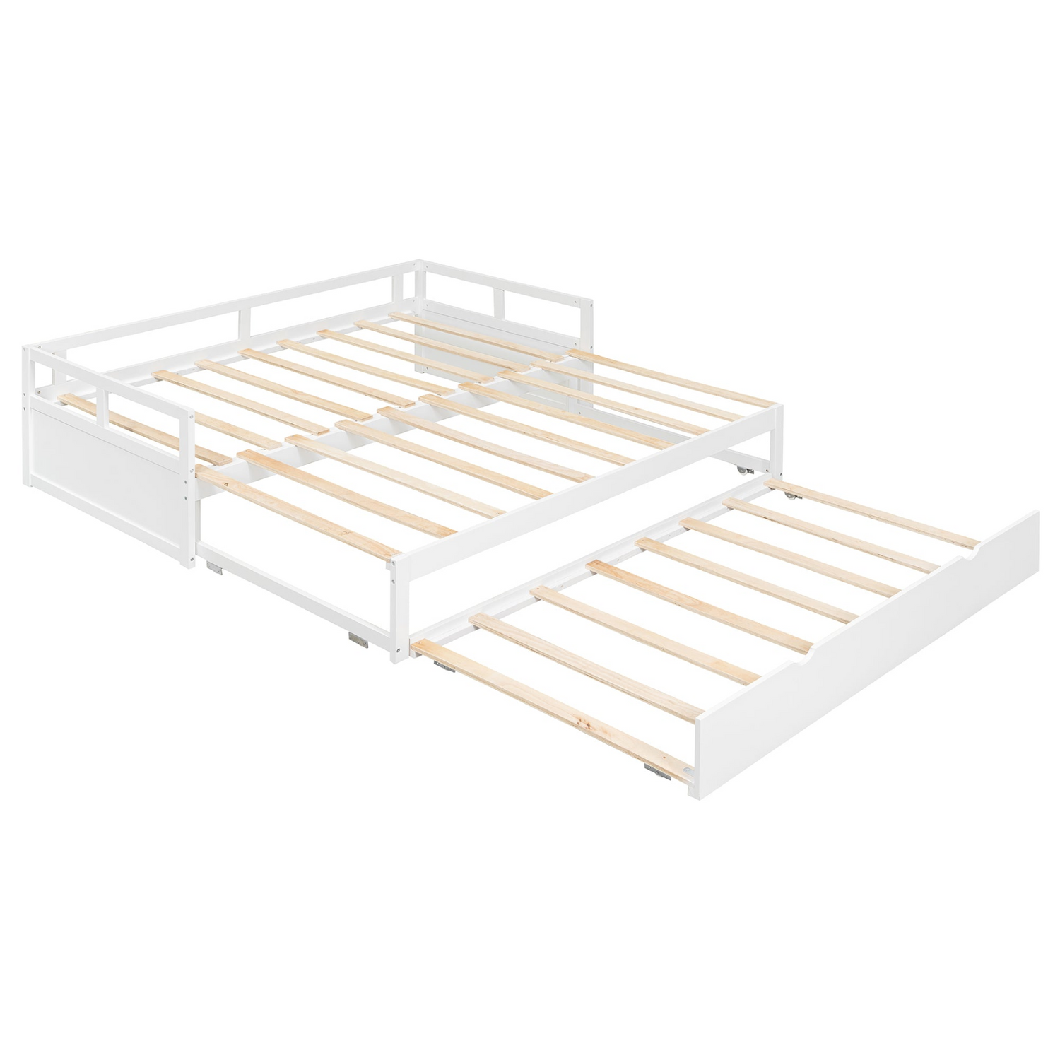 Start2Finish wooden extending daybed with trundle, space-saving guest bed with clean design and mattress in a cozy bedroom setting.