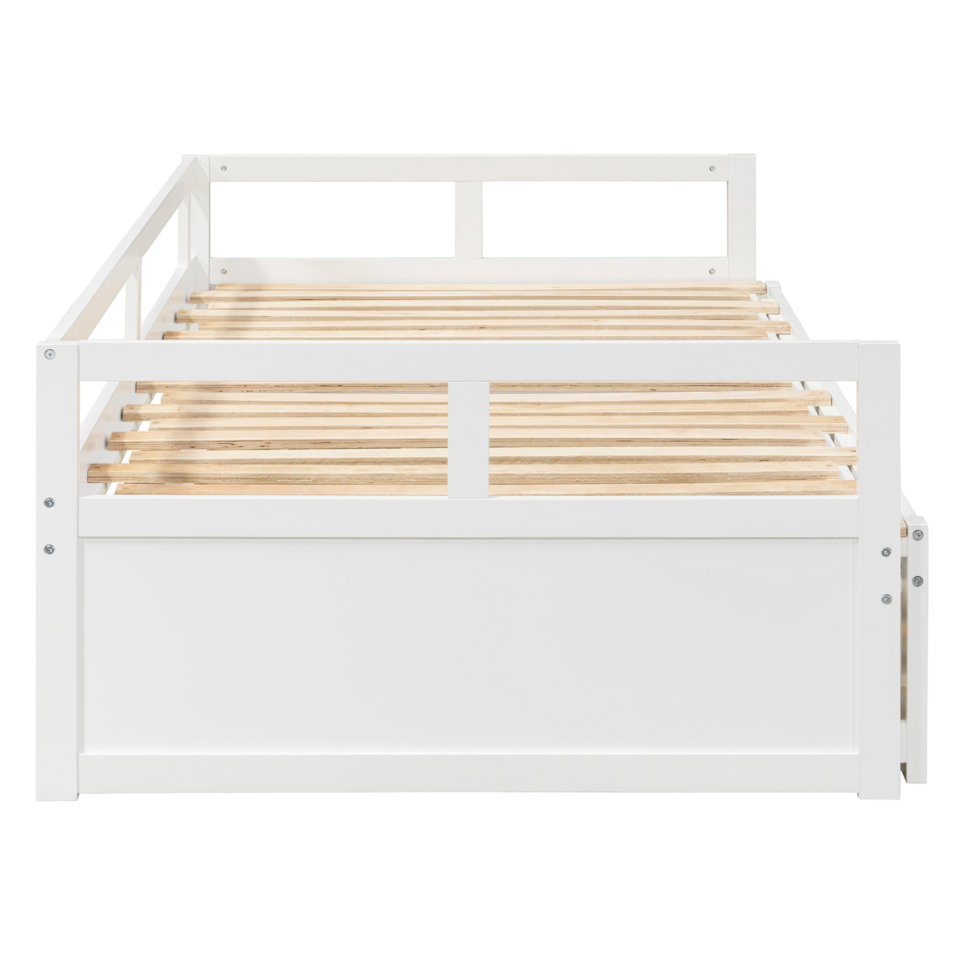 Start2Finish wooden extending daybed with trundle, space-saving guest bed in a classic design, shown with pillows and bedding.