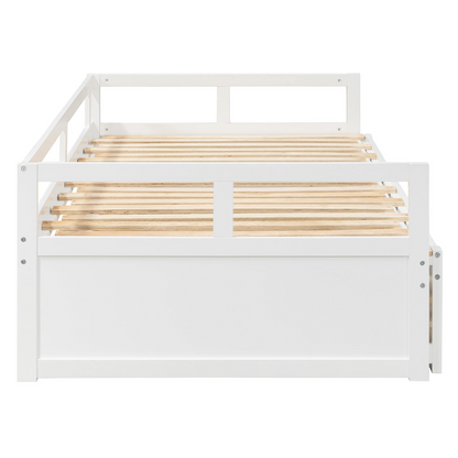 Start2Finish wooden extending daybed with trundle, space-saving guest bed in a classic design, shown with pillows and bedding.