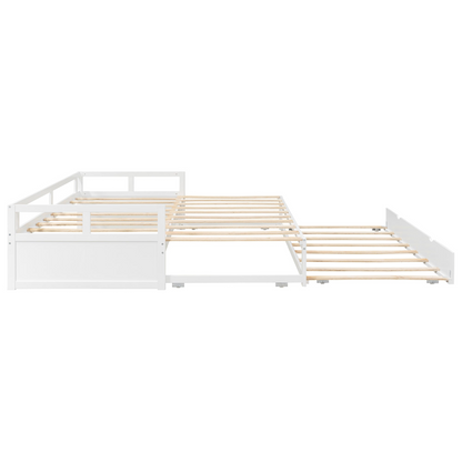 Wooden extending daybed with trundle from Start2Finish, featuring space-saving design and a classic style for guest sleeping arrangements.