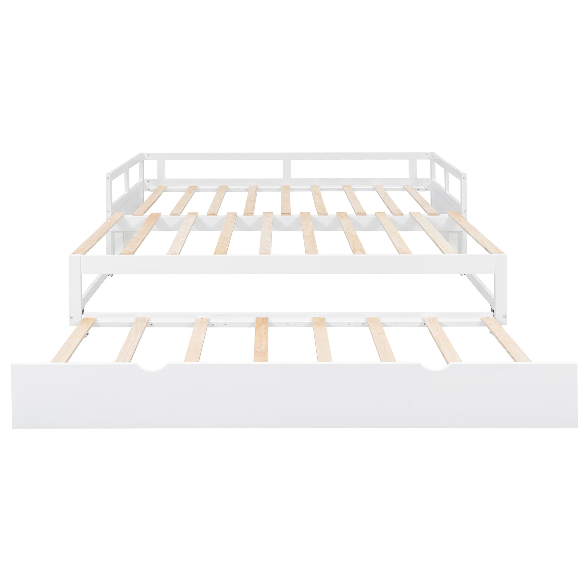 Start2Finish extending wooden daybed with trundle, space-saving guest sleep solution, featuring a classic design and sturdy construction.