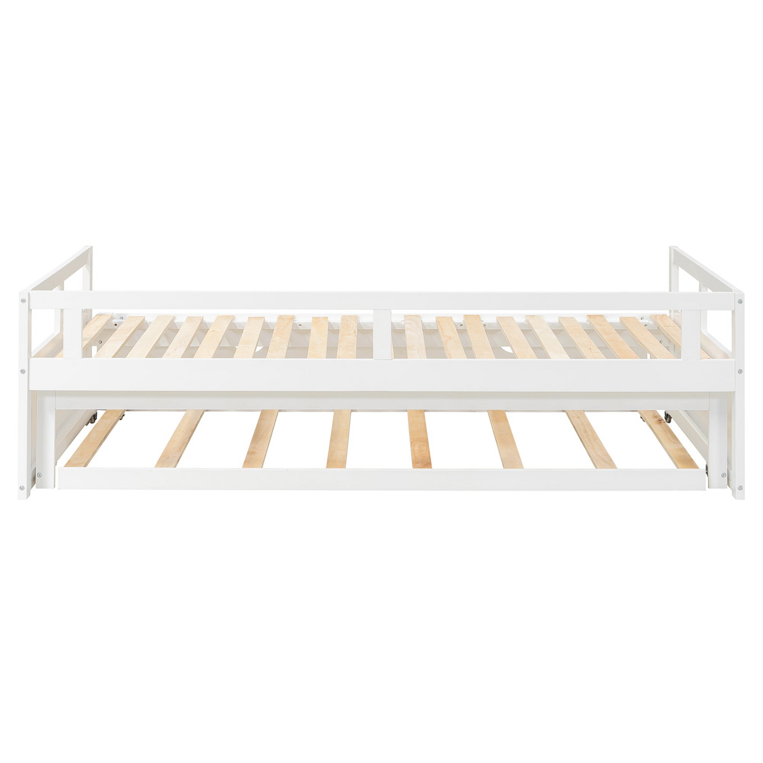 Start2Finish wooden extending daybed with trundle, space-saving guest sleep solution in a cozy bedroom setting.