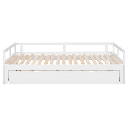 Start2Finish wooden extending daybed with trundle, space-saving guest bed in a classic design, featuring a sturdy wooden frame and mattress.