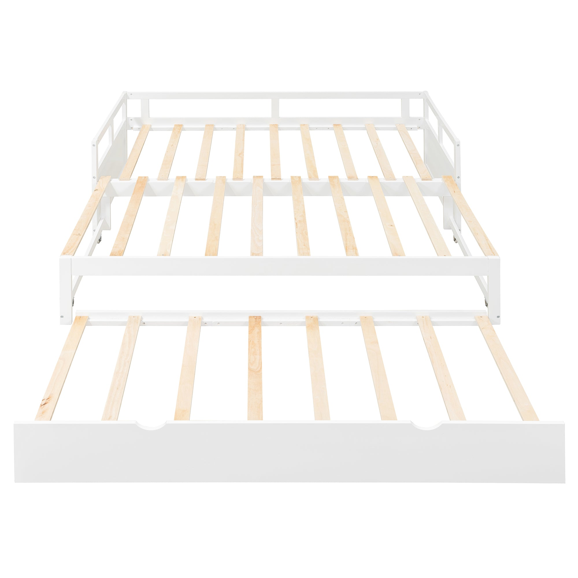 Start2Finish extending wooden daybed with trundle, space-saving guest bed with classic design and versatile sleeping options.
