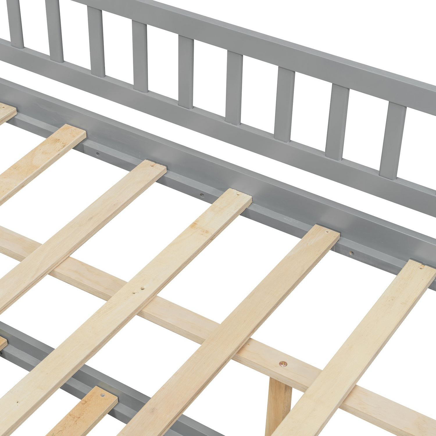 Start2Finish wooden house-style bed frame with pull-out trundle drawer and slatted support, showcasing its cozy design and sturdy construction.