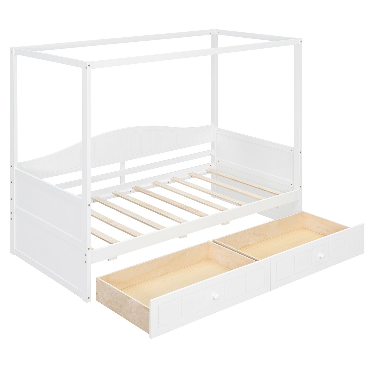 Twin size canopy day bed with frame, two drawers, and canopy for bedroom or guest room by Start2Finish