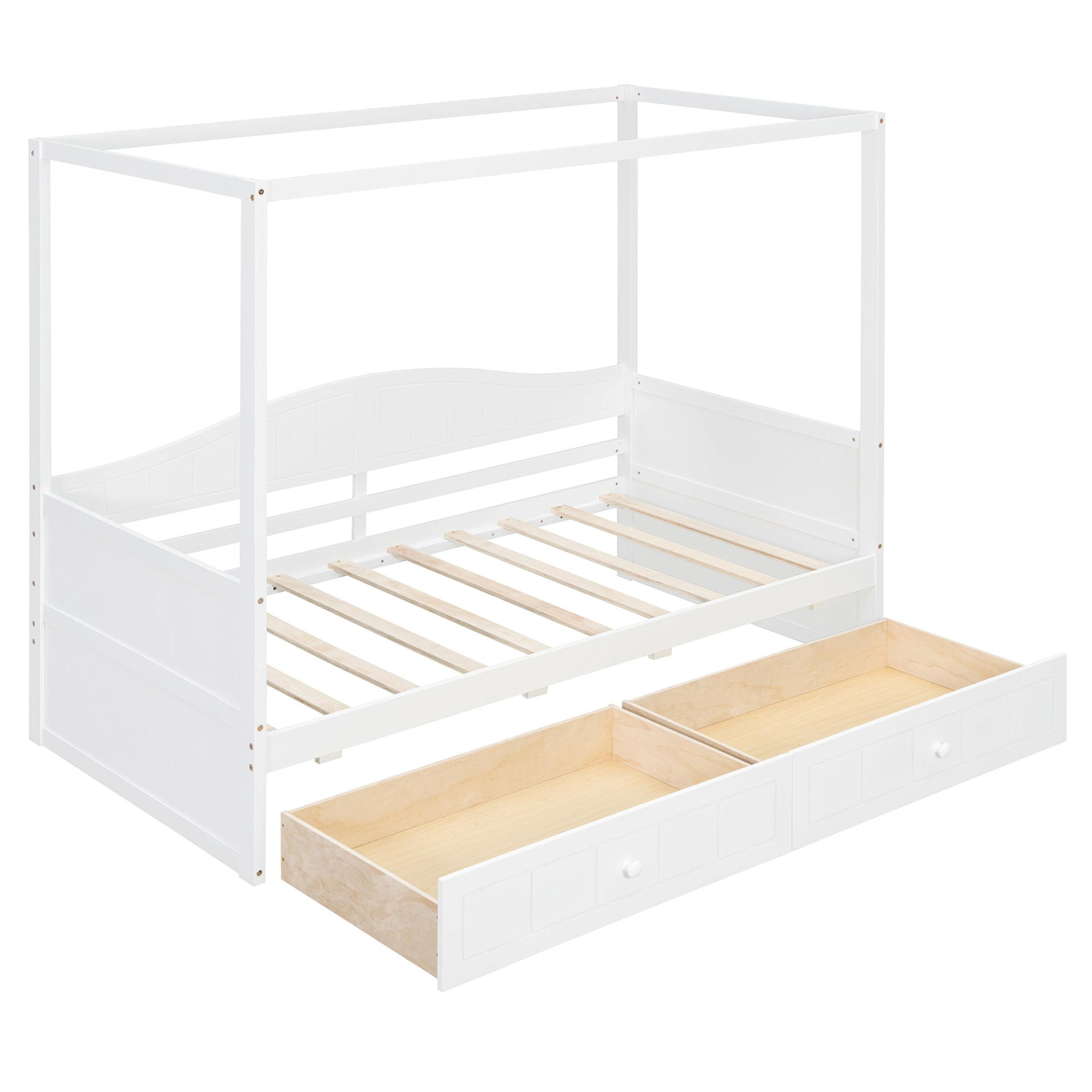 Twin size canopy day bed with frame, two drawers, and canopy for bedroom or guest room by Start2Finish