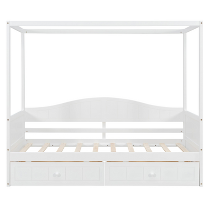Start2Finish twin size canopy day bed with two drawers, featuring a canopy frame ideal for bedroom or guest room decor.