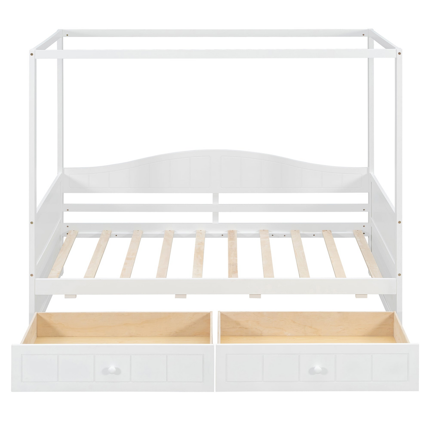 Twin size canopy day bed with frame, two drawers, and canopy structure, ideal for bedroom or guest room by Start2Finish.