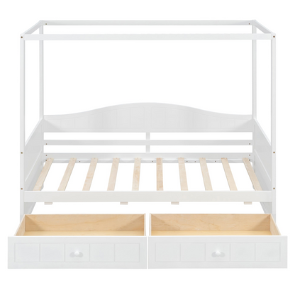 Twin size canopy day bed with frame, two drawers, and canopy structure, ideal for bedroom or guest room by Start2Finish.