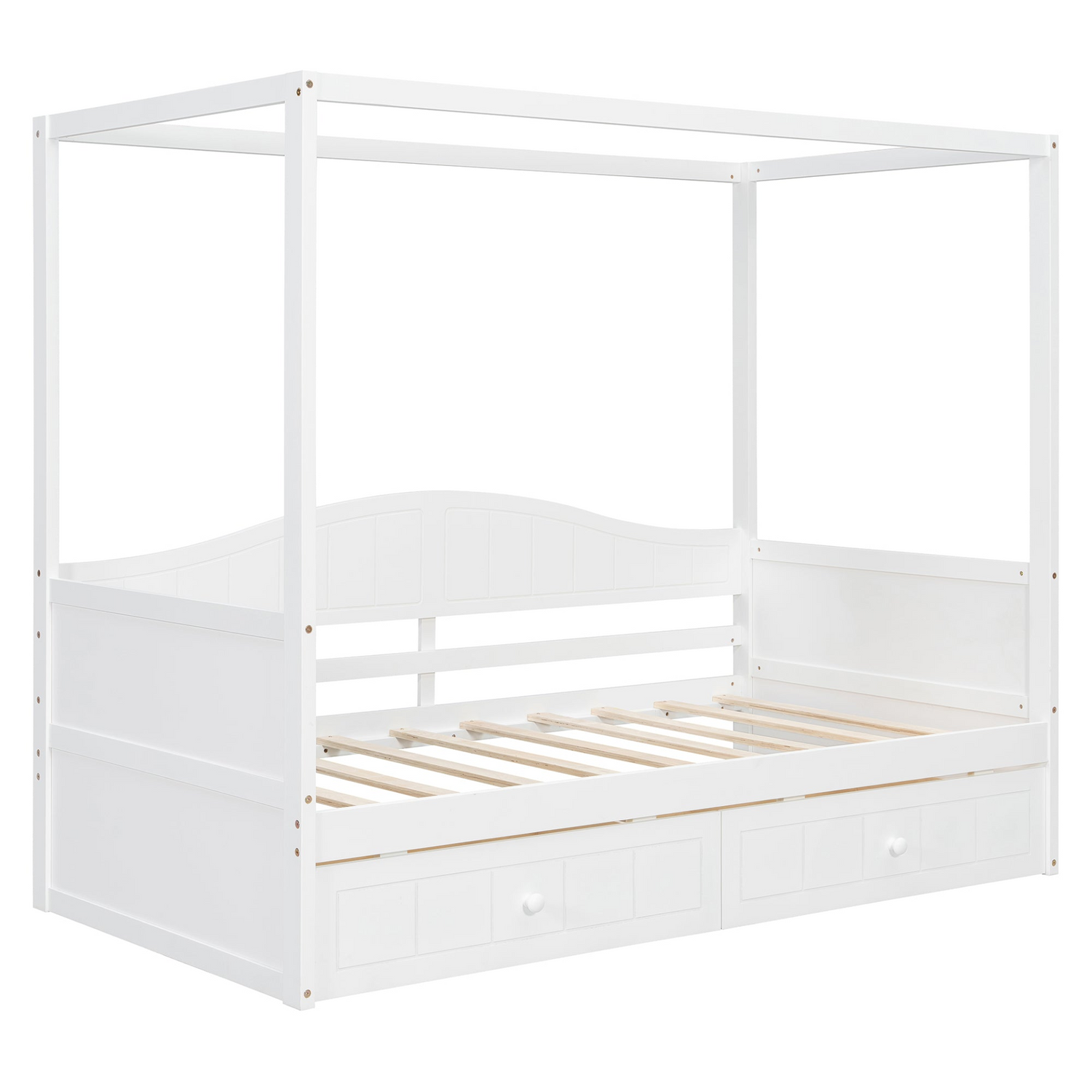 Start2Finish twin size canopy day bed with two drawers, wooden bed frame with canopy and storage for bedroom or guest room.