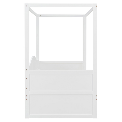 Start2Finish twin size canopy day bed frame with two drawers, featuring a canopy and modern design for bedroom or guest room.