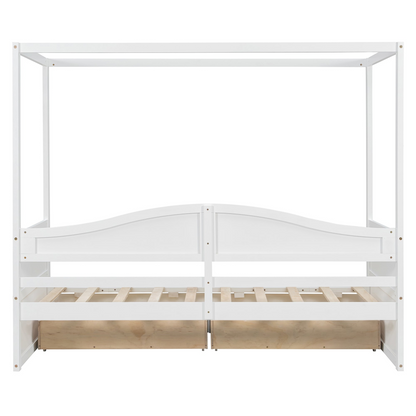 Twin size canopy day bed with two drawers, wooden frame and canopy for bedroom or guest room by Start2Finish