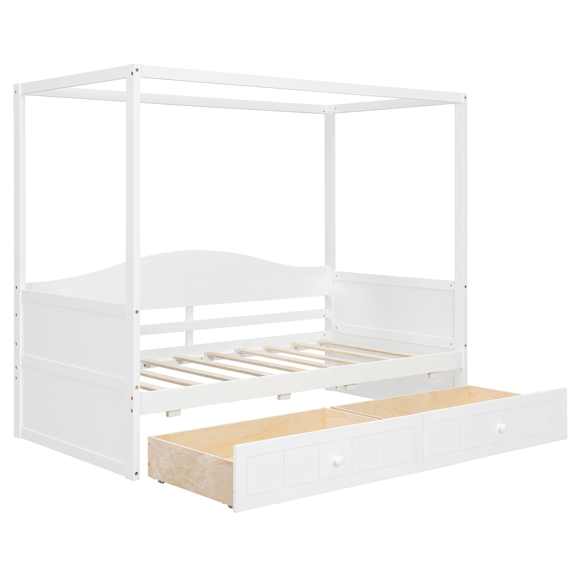 Twin size canopy day bed with two drawers, wooden frame and canopy for bedroom or guest room from Start2Finish
