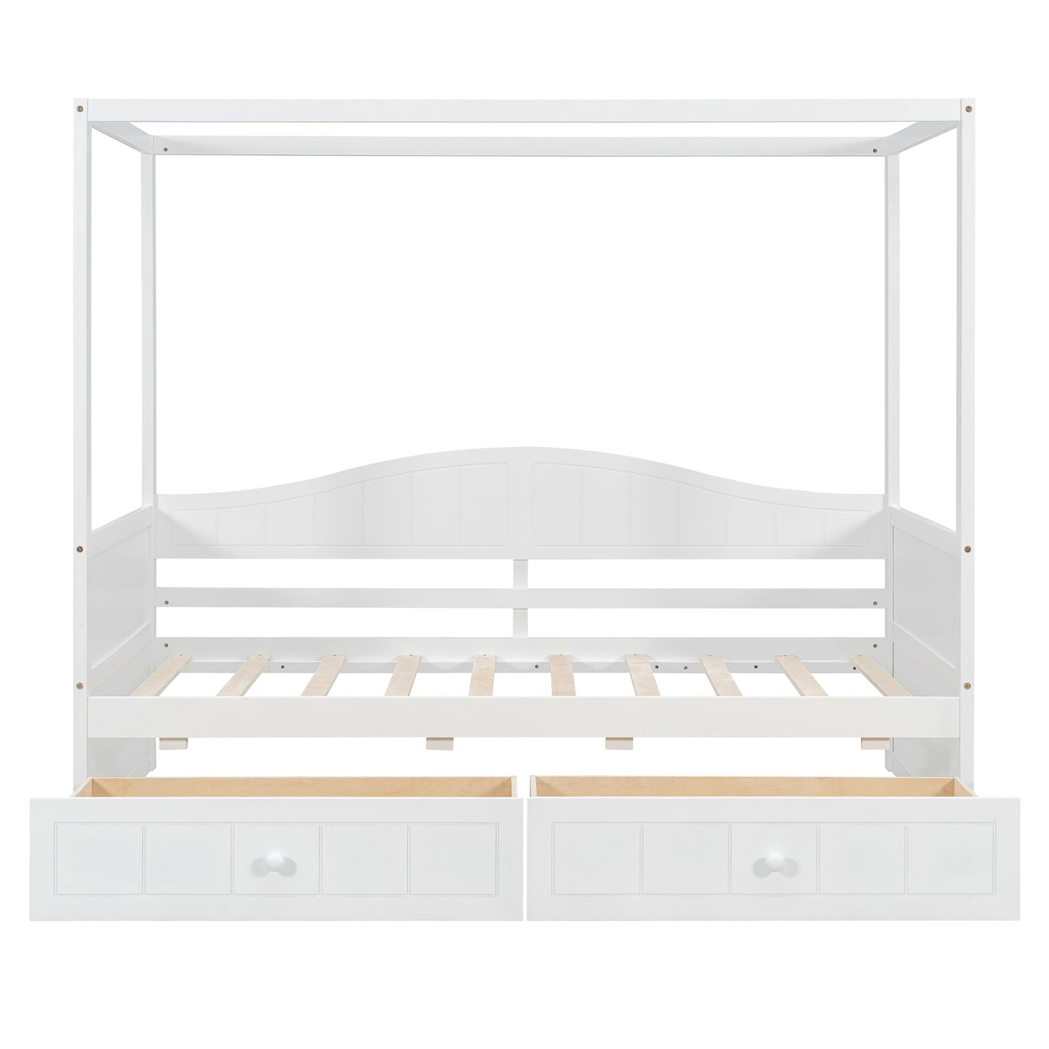 Start2Finish twin size canopy day bed frame with two drawers, featuring a canopy for bedroom or guest room decor.