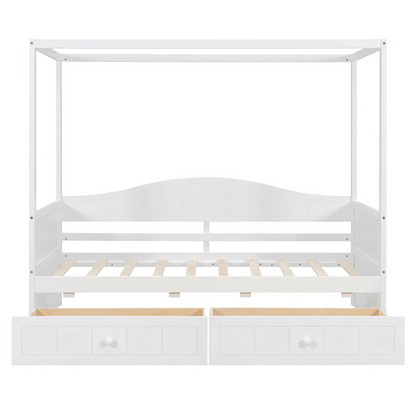 Start2Finish twin size canopy day bed frame with two drawers, featuring a canopy for bedroom or guest room decor.