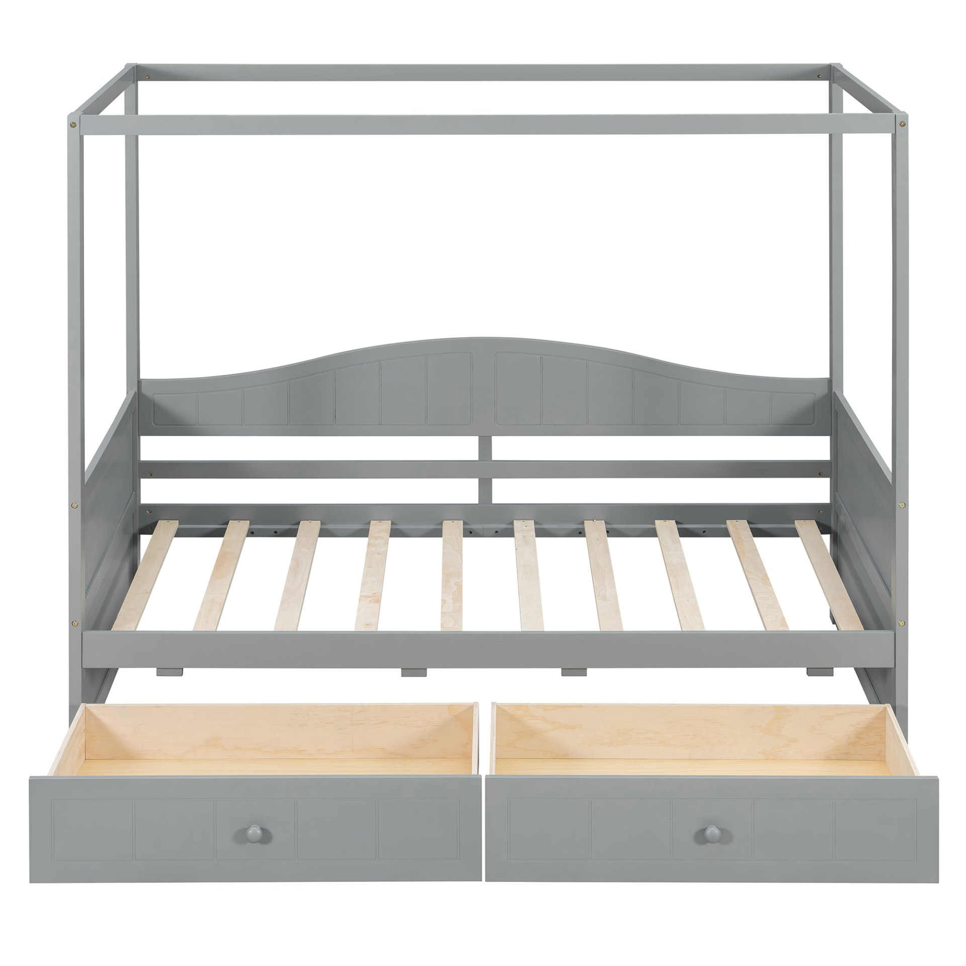 Twin size canopy day bed frame with two drawers from Start2Finish, featuring a canopy and storage drawers for bedroom or guest room.
