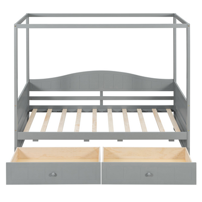 Twin size canopy day bed frame with two drawers from Start2Finish, featuring a canopy and storage drawers for bedroom or guest room.