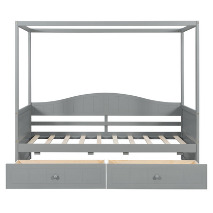 Twin size canopy day bed with two drawers, wooden bed frame with canopy and storage for bedroom or guest room by Start2Finish