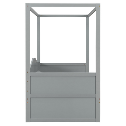 Start2Finish twin size canopy day bed with two drawers, wood frame for bedroom or guest room, with a fabric canopy and storage drawers.