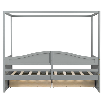 Twin size canopy day bed with two drawers by Start2Finish, featuring a canopy frame and storage drawers for bedroom or guest room.