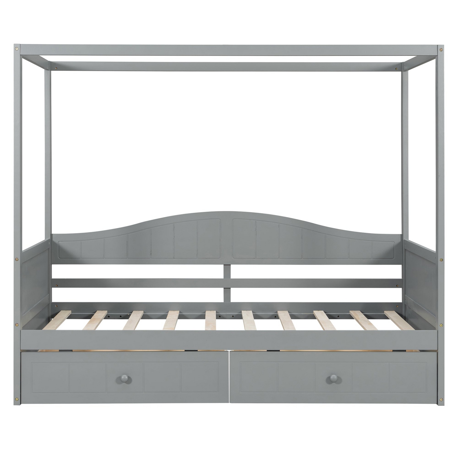 Twin size Start2Finish canopy day bed with two drawers, featuring a canopy frame and elegant bedroom or guest room design