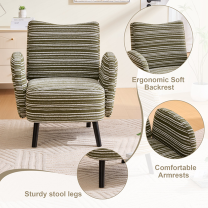Modern armchair with sanded fabric, side storage pocket, and solid wood legs by Start2Finish, showcasing a sleek, comfortable design.