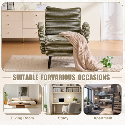 Modern armchair by Start2Finish with sanded fabric, side storage pocket, and solid wood legs, showcasing comfortable and stylish design.