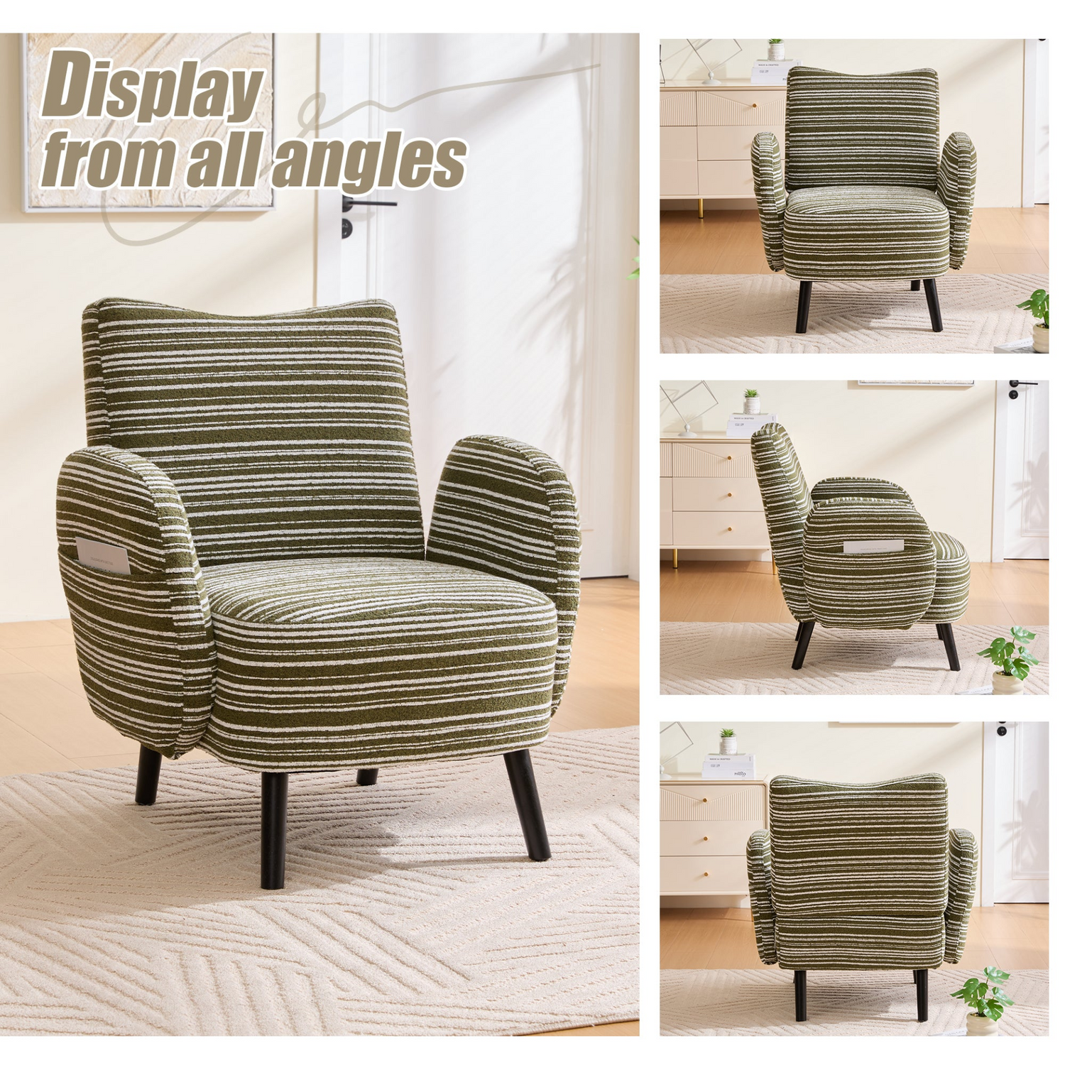 Modern armchair by Start2Finish with sanded fabric, side storage pocket, and solid wood legs for stylish comfort.