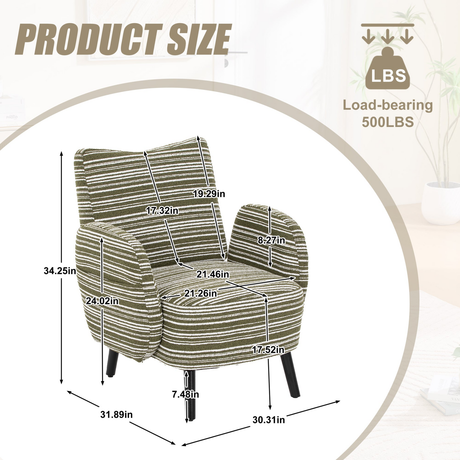 Modern armchair with sanded fabric, solid wood legs, and a side storage pocket from Start2Finish.