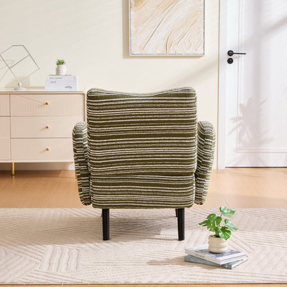Modern armchair with sanded fabric upholstery, side storage pocket, and solid wood legs by Start2Finish.