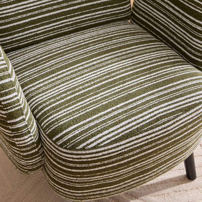 Modern armchair with sanded fabric, solid wood legs, and side storage pocket, featuring a contemporary design from Start2Finish.