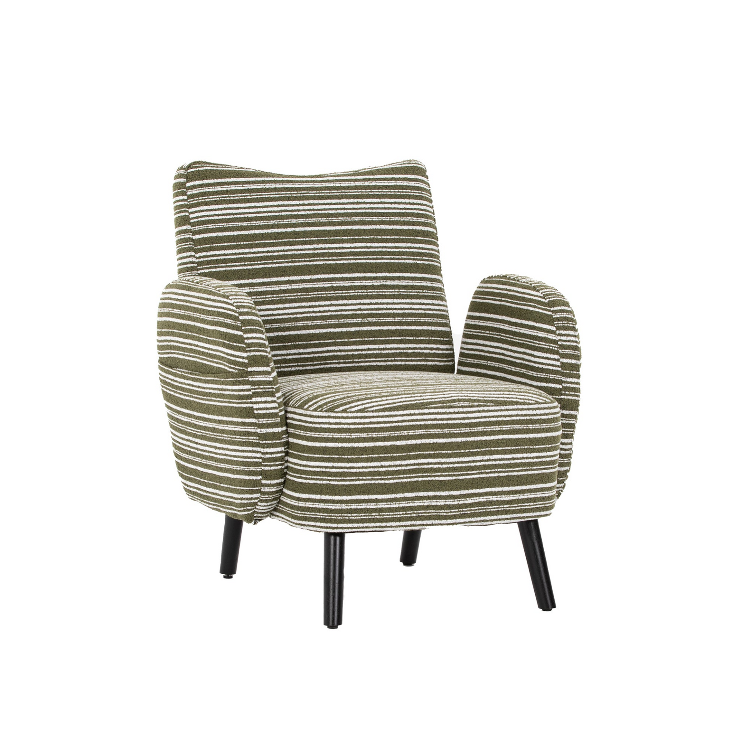 Modern armchair with sanded fabric, side storage pocket, and solid wood legs by Start2Finish.