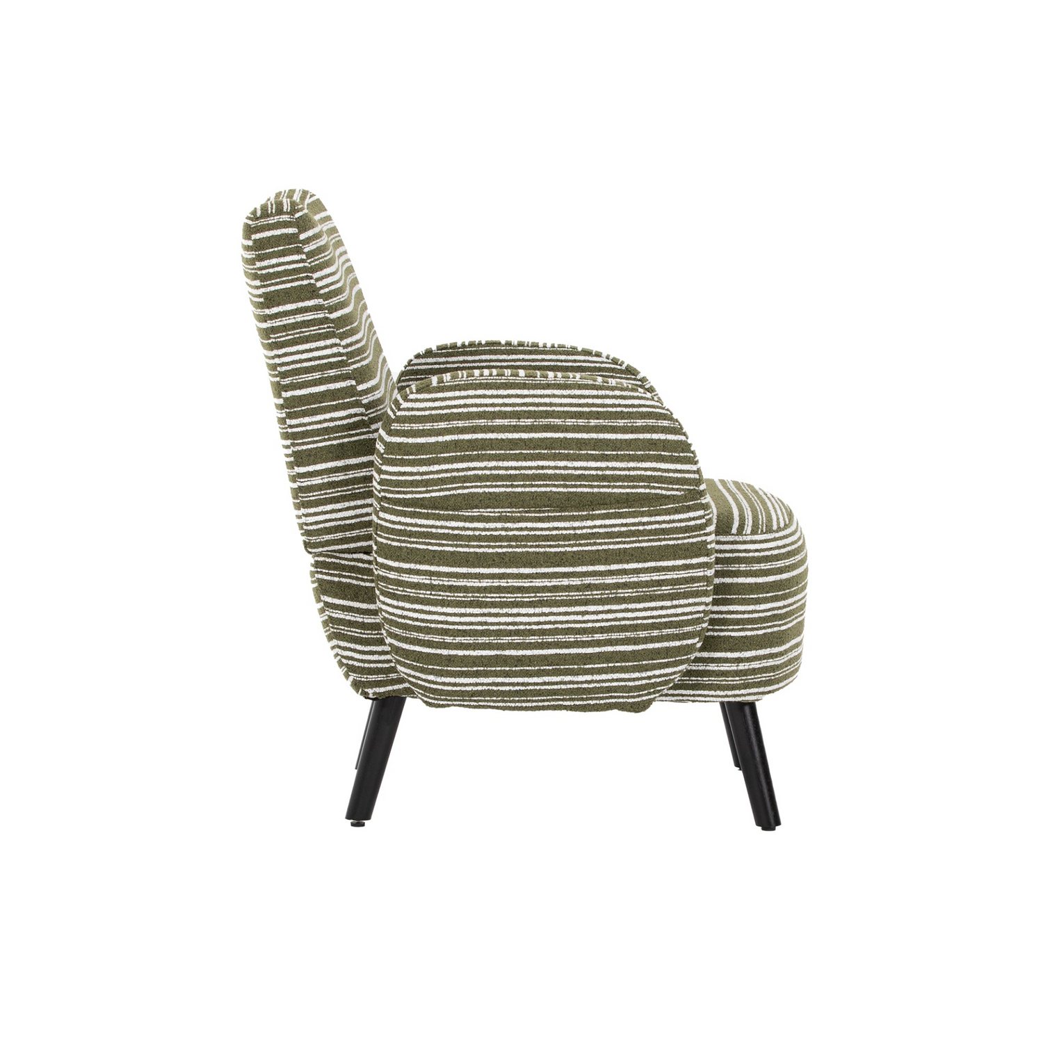 Modern armchair by Start2Finish with sanded fabric, side storage pocket, and solid wood legs in a cozy living room setting.