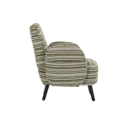 Modern armchair by Start2Finish with sanded fabric, side storage pocket, and solid wood legs in a cozy living room setting.