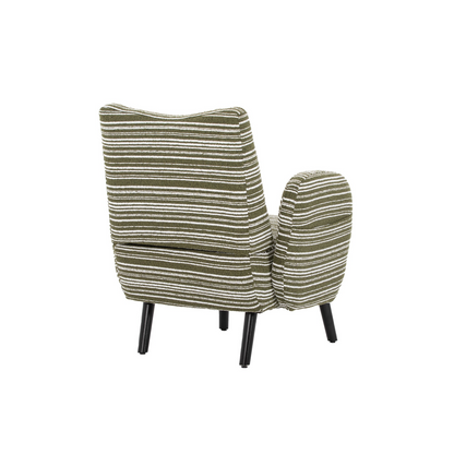 Modern armchair by Start2Finish with sanded fabric, side storage pocket, and solid wood legs in a stylish living room setting.