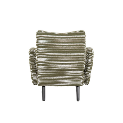 Modern armchair by Start2Finish with sanded fabric, solid wood legs, and a side storage pocket for added convenience.