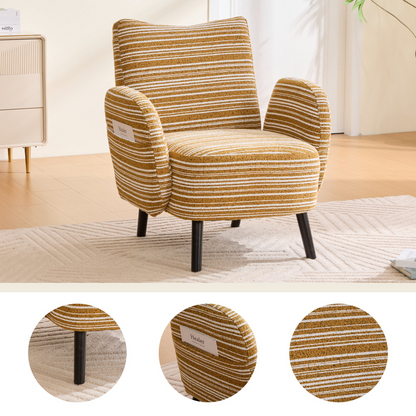 Start2Finish modern armchair with sanded fabric, side storage pocket, and solid wood legs, showcasing a stylish and comfortable design.