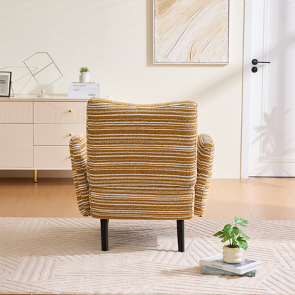 Modern armchair by Start2Finish with sanded fabric, solid wood legs, and a side storage pocket for stylish comfort.