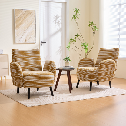 Modern armchair with sanded fabric, side storage pocket, and solid wood legs by Start2Finish, showcasing a stylish living room seat.