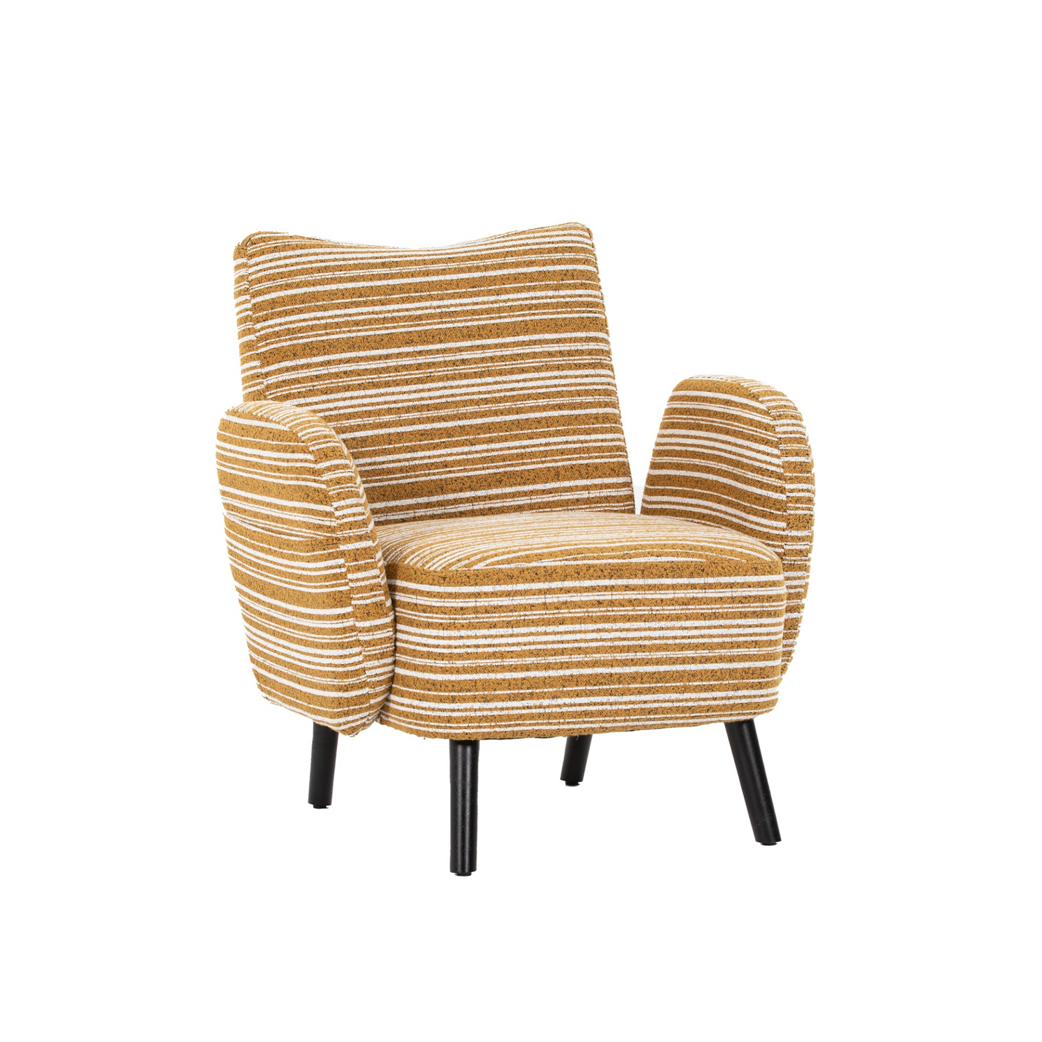 Modern armchair with sanded fabric, solid wood legs, and side storage pocket, showcasing stylish and comfortable seating.