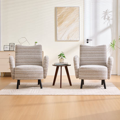 Modern armchair by Start2Finish with sanded fabric, solid wood legs, and a side storage pocket for added convenience.