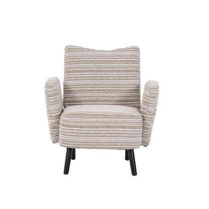 Modern armchair with sanded fabric, side storage pocket, and solid wood legs by Start2Finish, showcasing comfortable seating and stylish design.