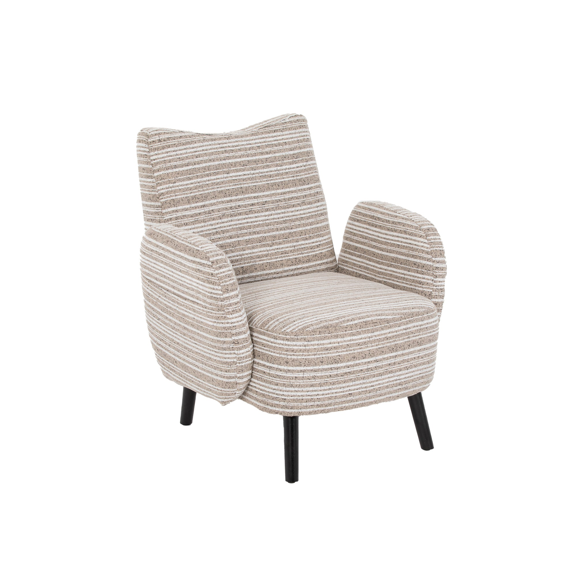 Modern armchair with sanded fabric, side storage pocket, and solid wood legs from Start2Finish in a contemporary living room setting.