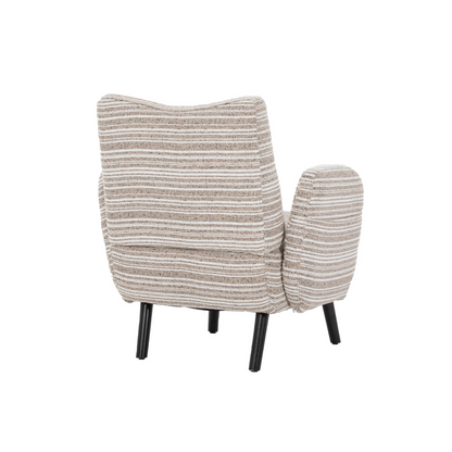 Modern armchair with sanded fabric, solid wood legs, and a side storage pocket, designed by Start2Finish.